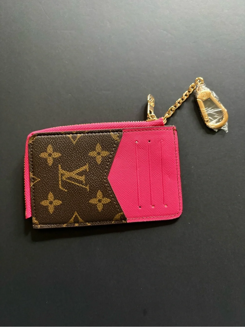 Fashion Brown Pink Multi Print Coin Wallet Keychain Holder